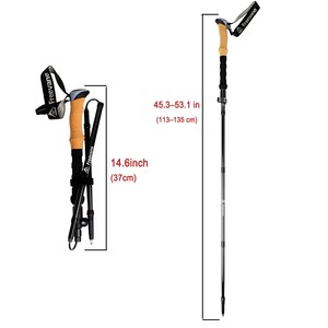 Bâtons de randonnée pliables en fibre de carbone T700, 2 pièces, ultralégers 207g, poignée en liège, verrouillage <span class=keywords><strong>rapide</strong></span> en métal, 5 sections, pliage en Z, 37cm, bâtons de randonnée - Product Image 2