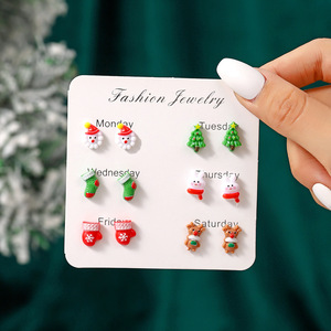 Boucles d'oreilles clous animaux de Noël pour femmes, mignonnes, lapin et ours, en émail et résine, bijoux de fête, cadeau - Product Image 6