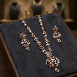 Wholesale 3 Tone Gold Forming Long Jewelry Set, Turkey 3 Tone Long Jewelry Set, Fashion <b>Necklaces</b>, Tri Color Brass Jewelry Set. - Product Image 1