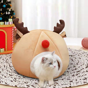 Köpek yatağı noel ren geyiği kapalı kedi yatak sıcak lüks rahat kedi yatağı çıkarılabilir ve yıkama pet malzemeleri - Product Image 4