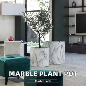 Grand pot <span class=keywords><strong>rond</strong></span> en fibre de verre effet marbre avec plateau pour la décoration du sol de la maison et du jardin - Product Image 3