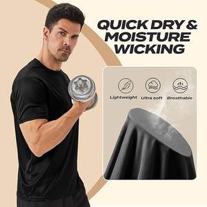 T-shirt décontracté à séchage rapide hautement élastique et respirant absorbant l'humidité avec col rond Fitness manches courtes - Product Image 3