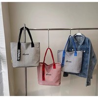 Sac fourre-tout en toile rayé de haute qualité, grande capacité, décontracté, personnalisable avec impression de lettres, sac à bandoulière