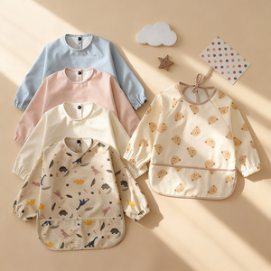 ผ้ากันเปื้อนเด็กพิมพ์ลายการ์ตูนแขนยาวสำหรับเด็กทารกชายและหญิง ผ้ากันเปื้อนเด็กแสนสบายพร้อมกระดุมปิดสำหรับการให้อาหาร - Product Image 3