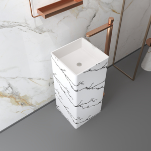 Vasque sur pied carrée en surface solide pour salle de bain, vente en gros - Product Image 1