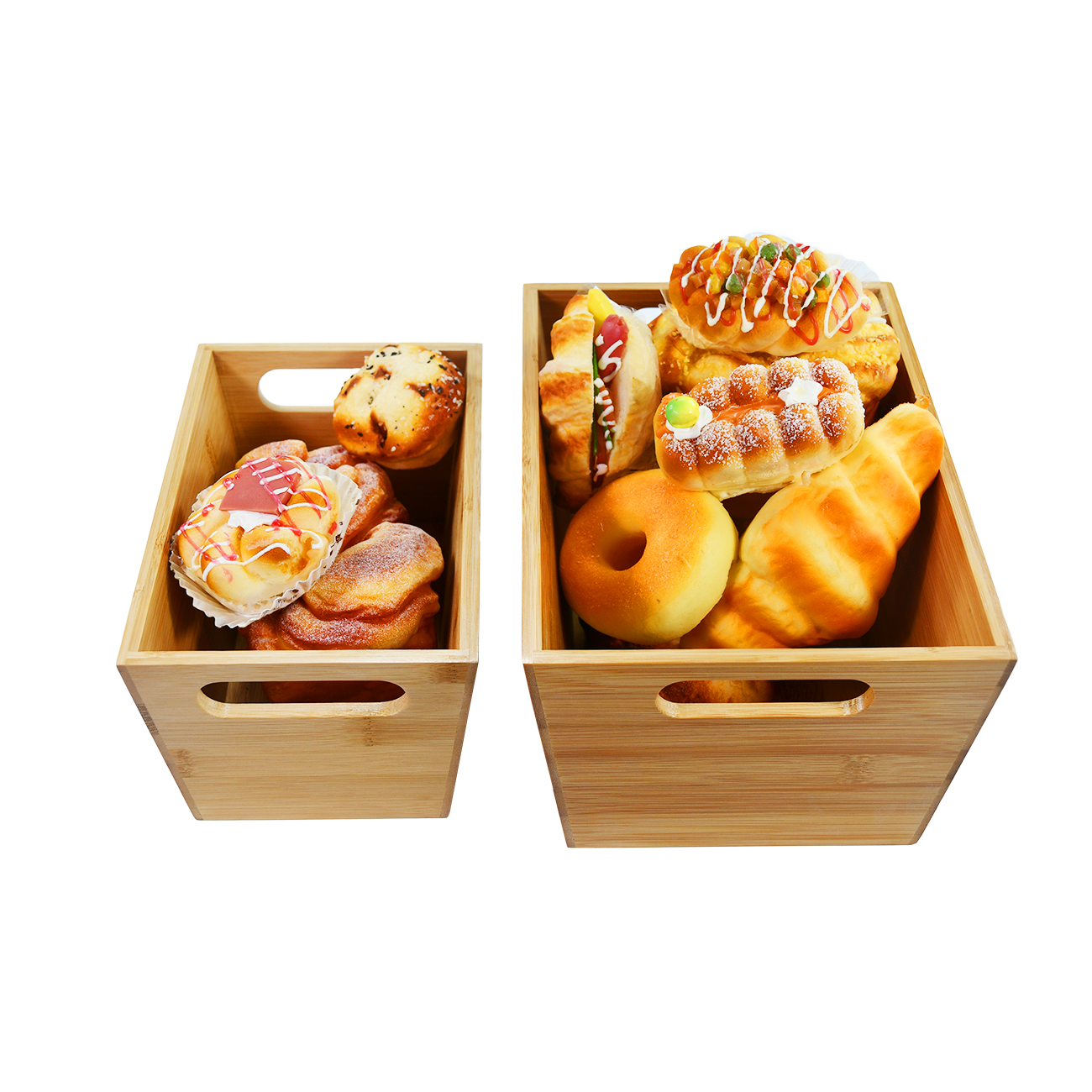 Large Bamboo Storage Box Basket Tray Organizer Box With Handles 2 in 1 Set For Potatoes Storagation