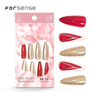 Wholesale Bulk Long Stiletto Press on <strong>Nail</strong> Tip with <strong>Design</strong> Sexy Glitter Christmas Fake <strong>Nail</strong> Set Dark <strong>Red</strong> Wine Colored False <strong>Nail</strong> - Product Image 1