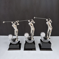 Trophée sportif de balle de golf en cristal de verre de golfeur argenté en métal avec base noire