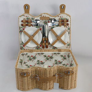 Set <span class=keywords><strong>Cesto</strong></span> da Picnic di Lusso per 4 Persone, Ecologico, Durevole e Termico, Cestino Quadrato in Plastica Effetto <span class=keywords><strong>Rattan</strong></span> con Coperchi e Manico per Alimenti - Product Image 2