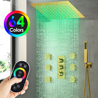 Pommeau de douche LED intégré au plafond avec haut-parleur de musique pluie cascade brume salle de bain ensemble de robinet de douche thermostatique