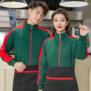 Sudadera con Cuello Alto y Forro Polar de Algodón y Seda, Uniforme de Trabajo Rojo y Negro para Restaurante, Impresión de Logotipo Personalizado - Product Image 4