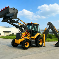 Excavator Loader Multifungsi 4x4 Mini Loader Backhoe Loader dengan Bucket 2-in-1 untuk Menggali dan Menggenggam