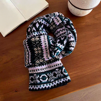 Écharpe longue en tricot jacquard, hiver, rétro, motif losanges colorés, isolation thermique, accessoire chaud de Noël pour filles