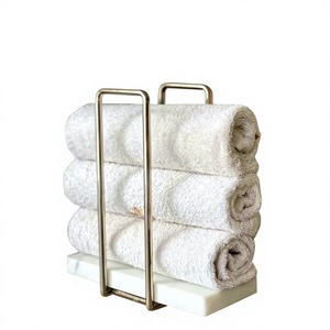 Porte-serviettes minimaliste en laiton avec base en marbre, 2 barres, support de serviettes autoportant pour salle de bain - Product Image 6