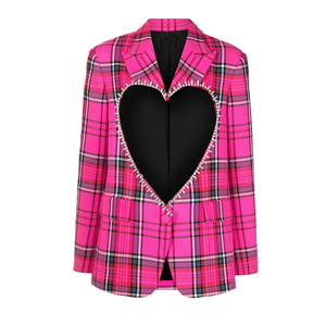 Latest Fashion Crystal Check Coats Long Sleeve Women Blazers <strong>Suit</strong> Top Cut Heart Coats Office Ladies - Product Image 2