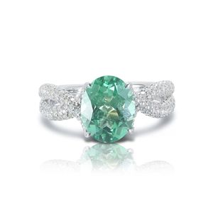 Cadermay Sterling <b>Silver</b> <b>Emerald</b> <b>Ring</b> 8x10mm Pave Setting Gemstone Engagement Women's Fine Jewelry - Product Image 4