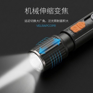 ไฟฉาย LED พลังสูง Smiling Shark ซูมแบบยืดหดได้ ชาร์จซ้ำได้ 800mAh พร้อมตะขอเกี่ยวสำหรับใช้งานกลางแจ้ง ระยะไกล - Product Image 1
