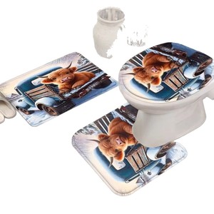 Brown Cow Truck Snow Polyester Shower Curtain Bathroom Curtain Digital Print Waterproof Custom Print Wholesale Modern - Product Image 5