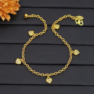 สร้อยข้อเท้าสองชั้นชุบทองคำ JXX ประดับจี้รูปหัวใจสีพีช สำหรับผู้หญิง - Product Image 3