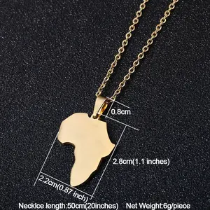 Aço inoxidável colar jóias personalizado banhado a ouro mapa áfrica mapa colar