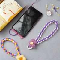 Cordon en polyester tressé motif floral pour iPhone, sangle de téléphone portable colorée anti-perte, cordon de téléphone tressé en nylon OEM