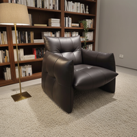 Fauteuil simple en bois et cuir pour salon moderne, canapé de luxe en cuir véritable italien