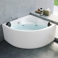 Baignoire de massage autoportante moderne en acrylique diamant pour 2 personnes, avec 16 jets à bulles d'air, drain intégré et commande numérique, idéale pour hôtels.