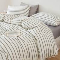 Parure de lit en coton peigné 40S, style européen, certifiée Oeko-Tex, imprimé rayé minimaliste, décoration de chambre, Cal King 183x213cm, plusieurs tailles disponibles