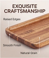 Plateau de service rectangulaire en bois d'acacia naturel, rustique, pour la cuisine, la maison, les dîners, les apéritifs, les desserts, plateau de service en bois