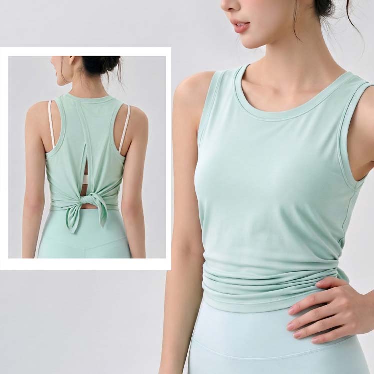YIYI Modal Fiber Loose Summer Sleeveless Open Back Top Yoga Sexy Lightweight Breathable Soft Tie-Back Fitted Tops for Women