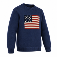 Pull en tricot personnalisé avec drapeau américain 320 pour hommes, col rond, marque privée OEM, pull jacquard personnalisé, fabricant