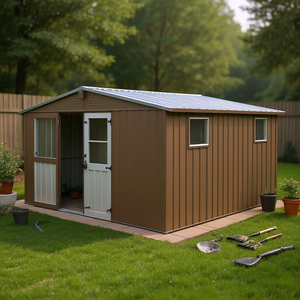 D0100H5I212 Cobertizo de Almacenamiento Marrón de 11 x 12.5 Pies con Estructura de Acero Galvanizado, Ventanas y Puerta con Cerradura para Jardín, Patio o Uso General en Exteriores - Product Image 2