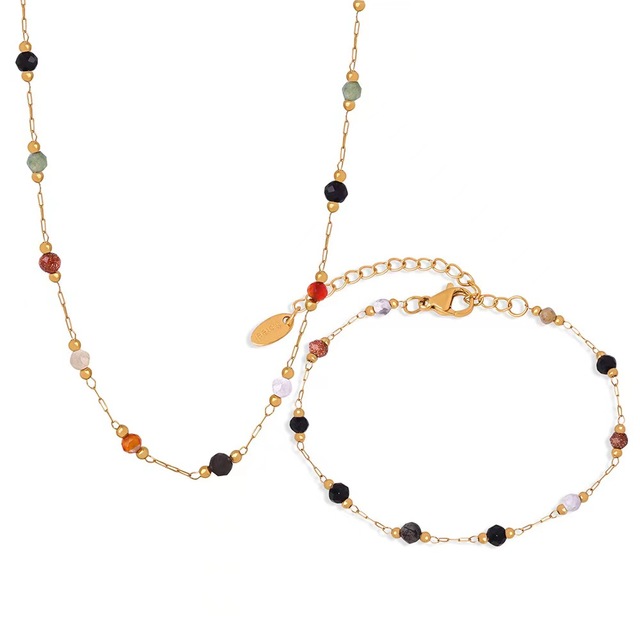 High Quality 18K Gold Plating Jewelry Women Jewelry Set 18k Gold Plating Chunky Beads Bracelet Necklace Jewelry Set