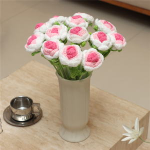 Hoa hồng nhân tạo dệt kim thủ công móc len làm hoa cưới bó hoa tự làm quà tặng - Product Image 5