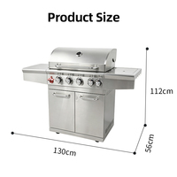 Barbecue à gaz de luxe 5 brûleurs en fonte avec brûleur latéral en maille, support à pains et grille en acier inoxydable, alimenté au propane