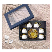 Ensemble de tasses à expresso réutilisables en céramique plaquée or, design arabe, 6 pièces, 90 ml, tasse à café avec soucoupe