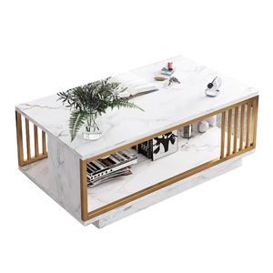 Mesa de Centro Rectangular Blanca de MDF con Marco de Metal Negro, Muebles de Sala de Estar, Diseño Industrial Moderno - Precio Económico, Diseño Personalizado - Product Image 1