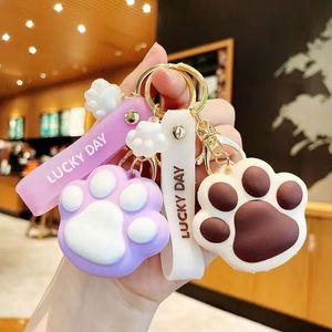 Cartoon Creative Cat Paw Keychain Cute Silicone Rubber Girly Heart <b>Key</b> <b>Ring</b> for <b>Cars</b> Backpacks Decoration PVC Material Promotion - Product Image 1