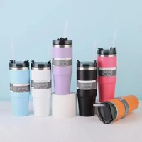 Bouteilles d'eau isothermes en acier inoxydable 304, anti-fuite, avec paille, personnalisables, avec manchon en papier, 20oz et 30oz