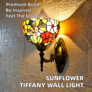 Lampada da Parete Vintage Tiffany con Girasole in Vetro Colorato Applique da Camera da Letto a <span class=keywords><strong>LED</strong></span> Solare per Illuminazione Interna Soggiorno di Casa - Product Image 3
