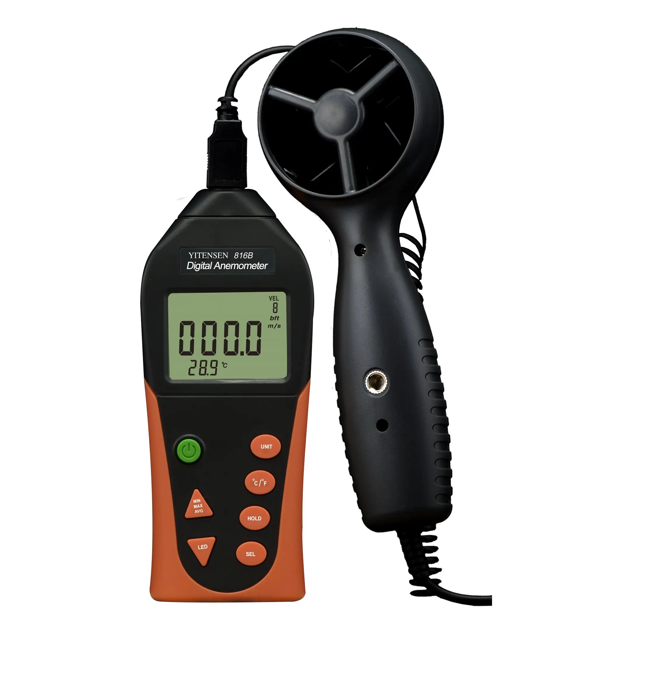 VICTOR 816B Anemometro portatile misuratore di velocità del vento Anemometro Anemometro 45 m/s Tester di temperatura 0 ~ 45C misuratore di vento retroilluminazione LCD