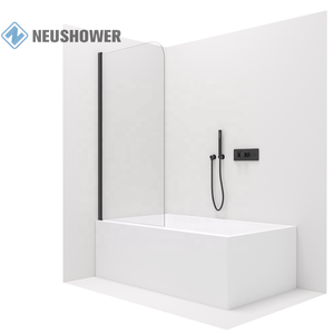 Écran de <span class=keywords><strong>baignoire</strong></span> rectangulaire noir mat en chrome poli avec joint inférieur porte de <span class=keywords><strong>douche</strong></span> battante verre <span class=keywords><strong>pliable</strong></span> pour salle de bain - Product Image 2