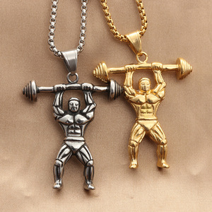 Collar con Colgante de Acero Inoxidable para Levantamiento de Pesas, Joyería de Gimnasio para Hombre, Estilo Retro Punk, Regalo - Product Image 1