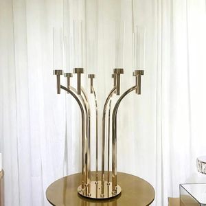 Gold or Silver 110CM Tall Metal Candle Holder With <b>Glass</b> Table Centerpiece Decor for Wedding and Event Decoration - Product Image 1
