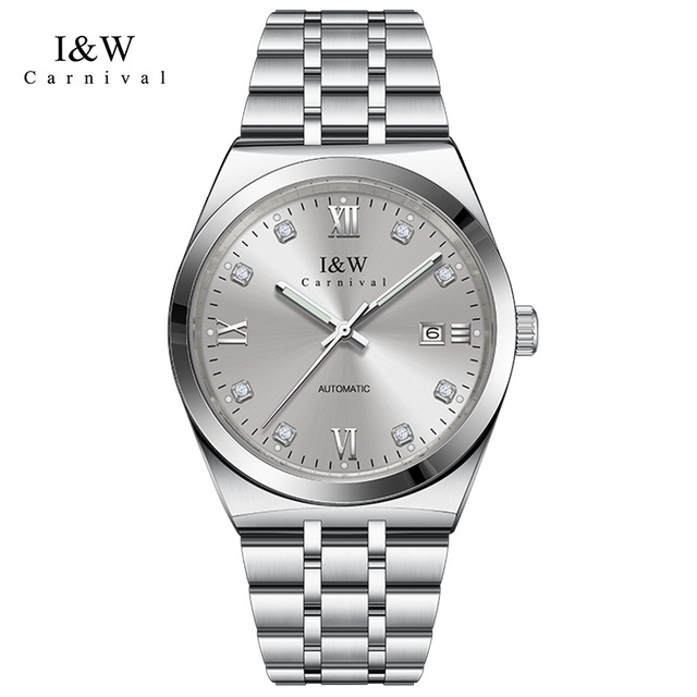 I&W Carnival Good Price Men's Stainless Steel Material Band Luminous Hands Wristwatch Mechanical Watches