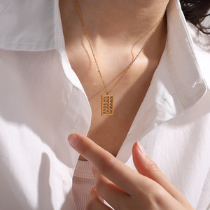 Collar con colgante de ábaco estilo chino, chapado en oro, de acero inoxidable, para mujer, regalo, joyería. - Product Image 3