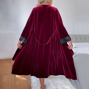 Accappatoio Lungo <span class=keywords><strong>da</strong></span> <span class=keywords><strong>Donna</strong></span> in Tinta Unita, Sexy Camicia <span class=keywords><strong>da</strong></span> <span class=keywords><strong>Notte</strong></span> con Bordo in Pizzo, Cardigan Caldo e Morbido per l'Inverno - Product Image 3