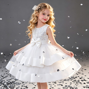 Girls Sleeveless Sparkle Tulle Dress With Bow Party Princess Costume 8632 - Product Image 1