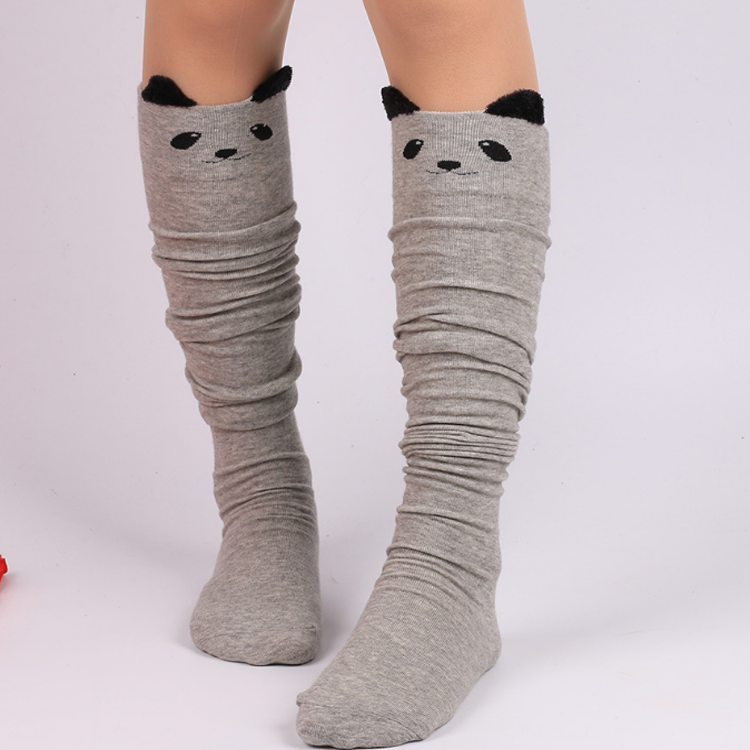 F-4938 новые зимние теплые высокие носки до бедра, длинные Носки с рисунком кошки, женские черные теплые носки для ног оптом