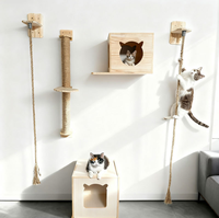 En stock : Ensemble d'escalade mural pour chat en bois de pin, du sol au plafond, avec griffoir en corde, plateforme et lit pour chat